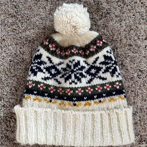 Old Navy Knit Pom-Pom Hat - Cream, Navy, and Yellow